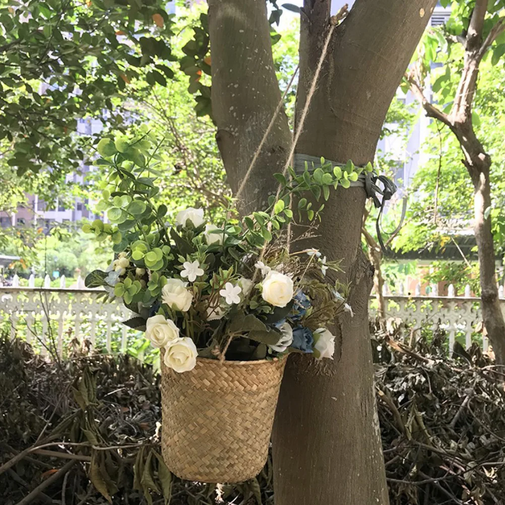 

2pcs Handwoven Straw Flower Baskets Natural Rattan Woven Decorative Eco-Friendly Reusable Storage Container For Vase