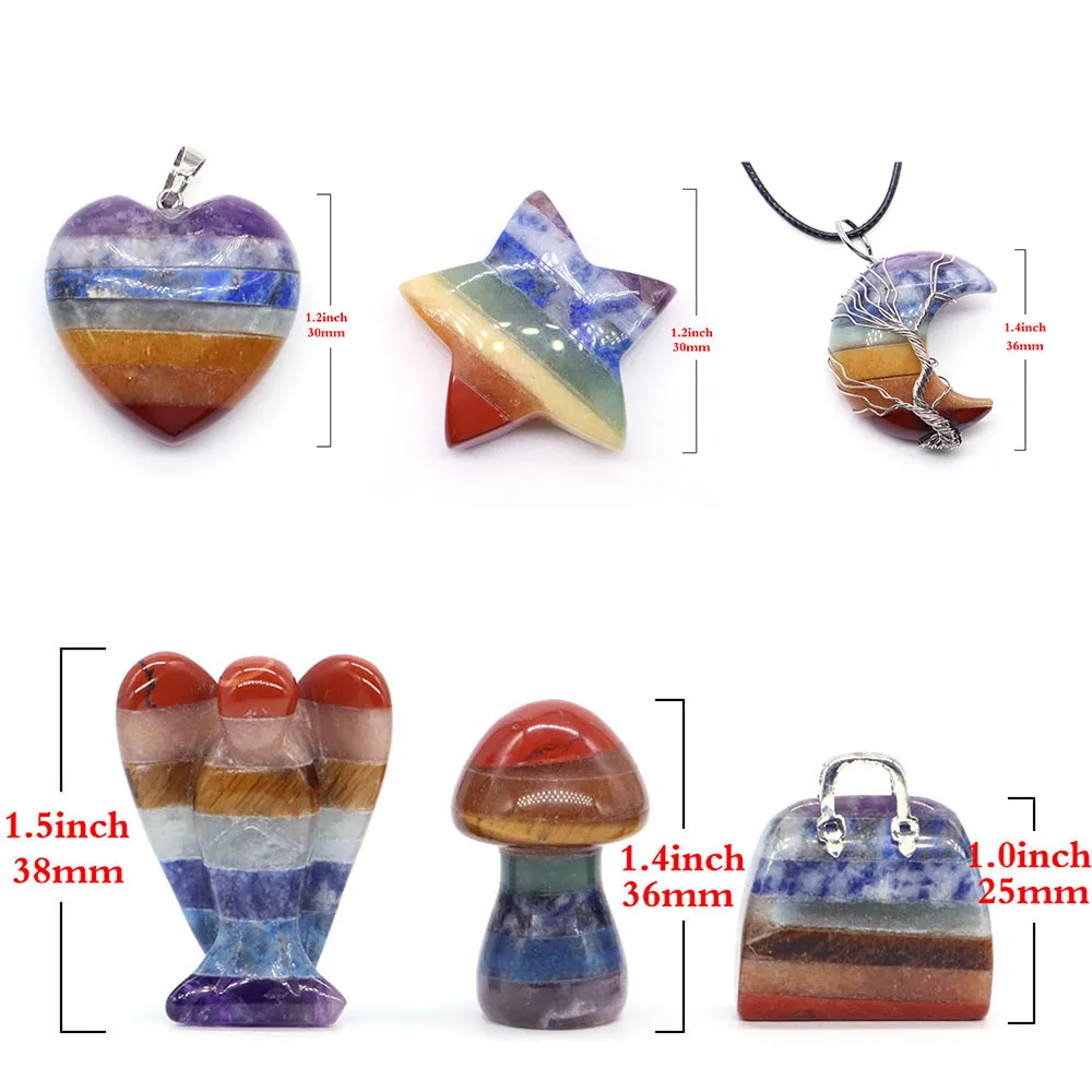 7 Chakra Natural Crystal Stone Reiki Gemstone Ball Angel Heart Pyramid Pendant Pendulum For Dowsing Wicca Necklace Jewelry Gifts