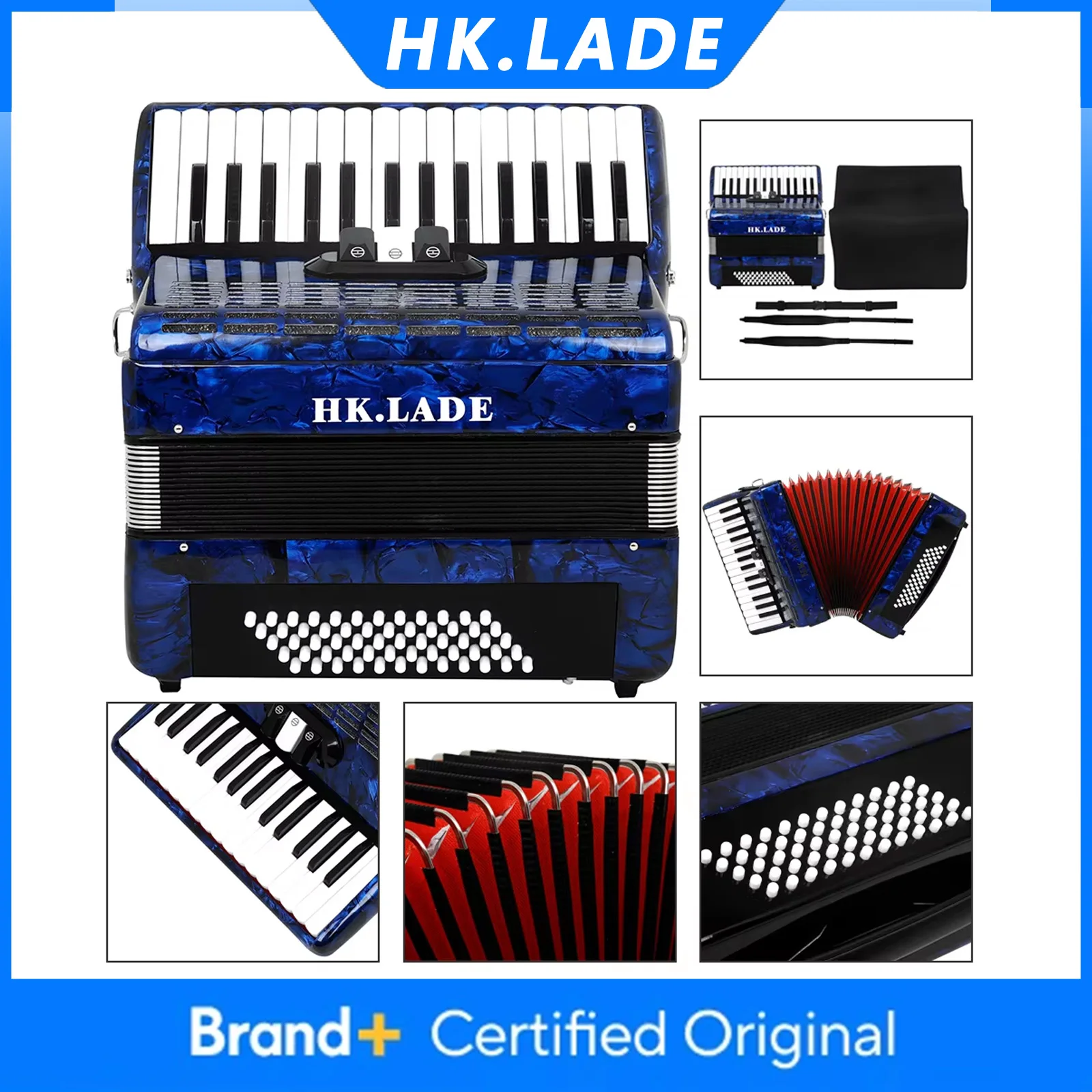 

HK.LADE AH-70 Accordion 30 Keys 60 Bass Professional Accordion with Bag Keyboard Instrument for Grading Performance/Teaching