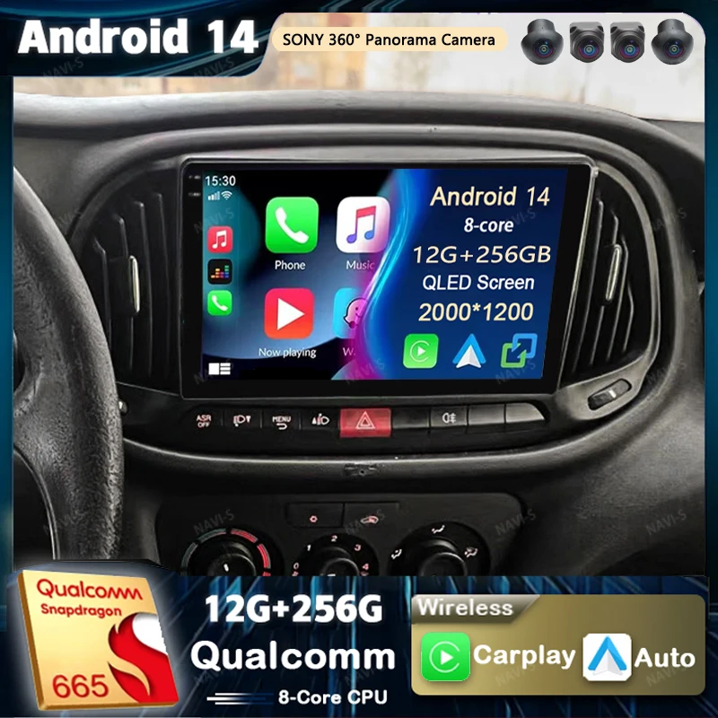 Android 14 For Fiat Doblo 2015 - 2019 2K QLED Android Car Radio Multimedia Video Player GPS AI Voice CarPlay Head Unit 4G Stereo