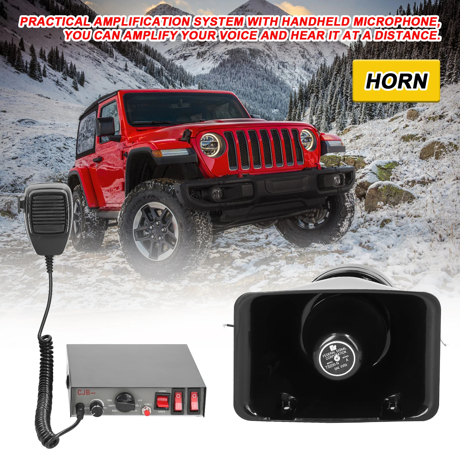 

200W 9-Tone Car Loud Warning Alarm Professional Emergency Siren Horn Kit Electronic PA System with Handheld Microphone 12 V for