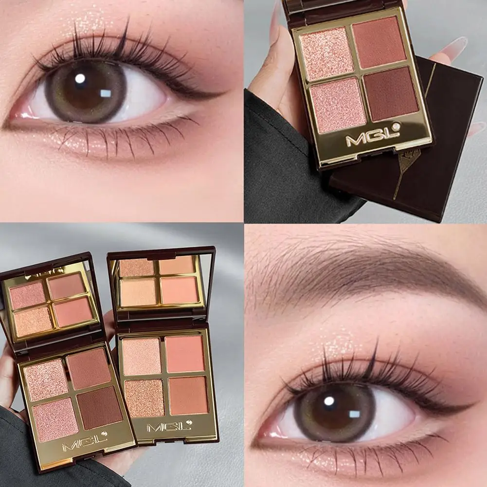 Palette de fards à paupières brun rose doux, paillettes nacrées, tons de terre marron clair mat pour le contour du visage, maquillage Blush