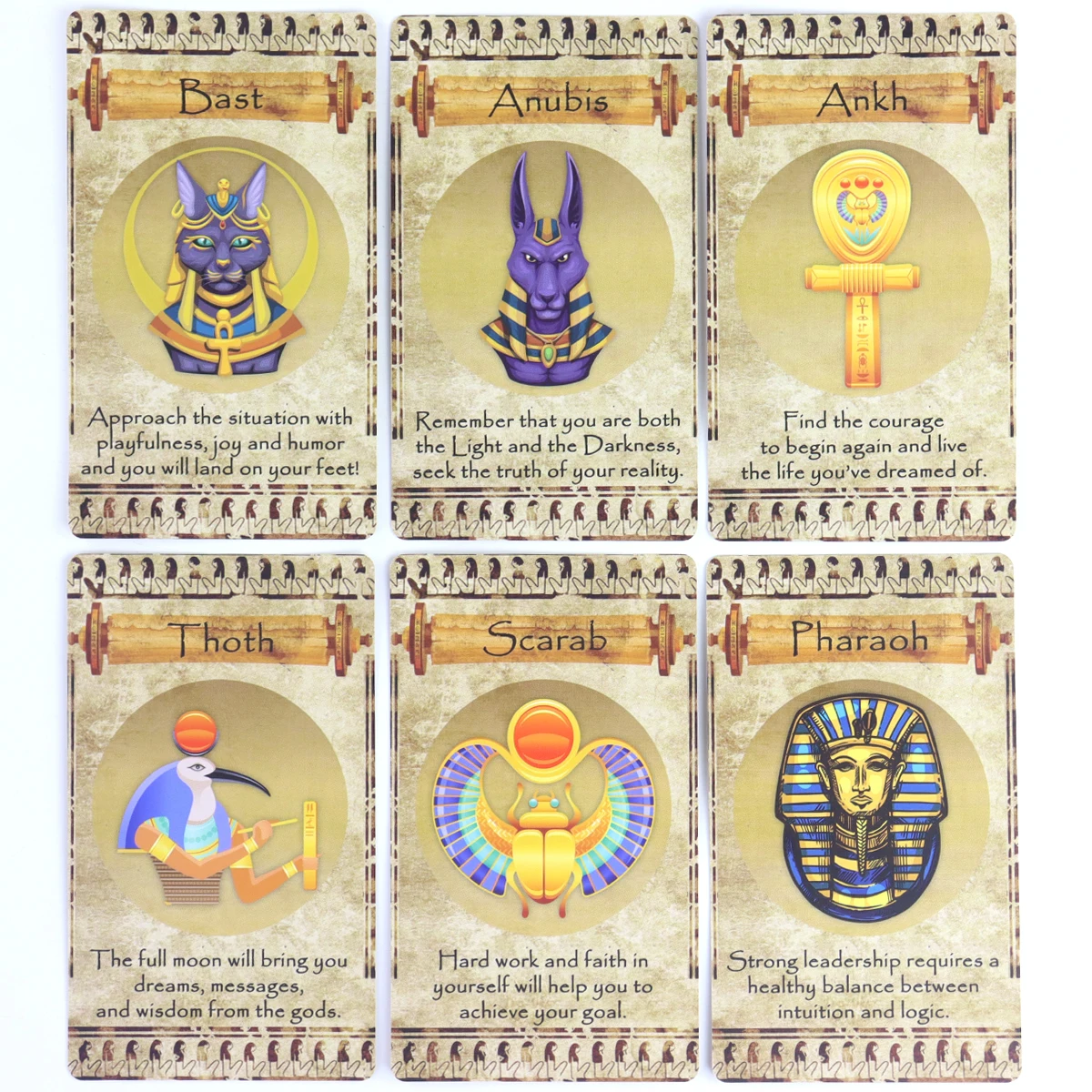EGYPTIAN ORACLE 20 การ์ด ดาดฟ้าสร้างแรงบันดาลใจ 12*7 ซม. พร้อมข้อความจากจิตวิญญาณอันศักดิ์สิทธิ์ของเทพเจ้าอียิปต์