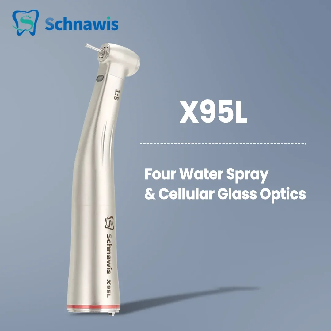 X95L Dental Against Contra Angle 1:5 Increasing Speed Handpiece LED Fiber Optic Handpiece Inner Water Red Ring contraangulo