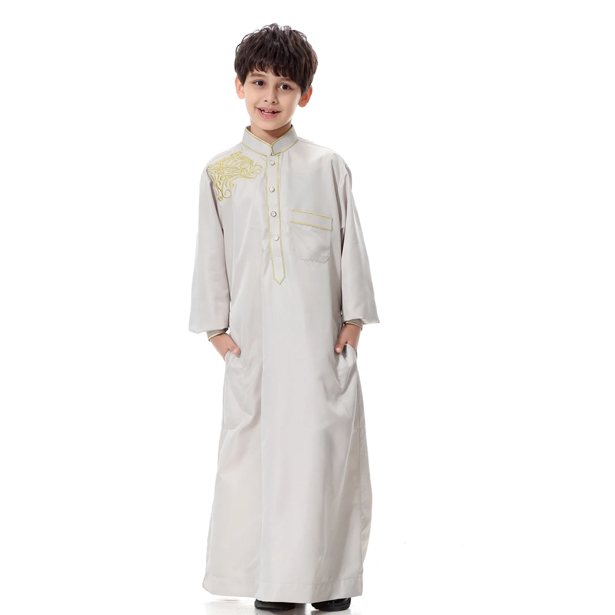 Embroidered Jubba Thobe Kids Abaya For Children Islamic Clothing Saudi Arabia Dubai Boys Fashions Robe Dress Muslims TH874