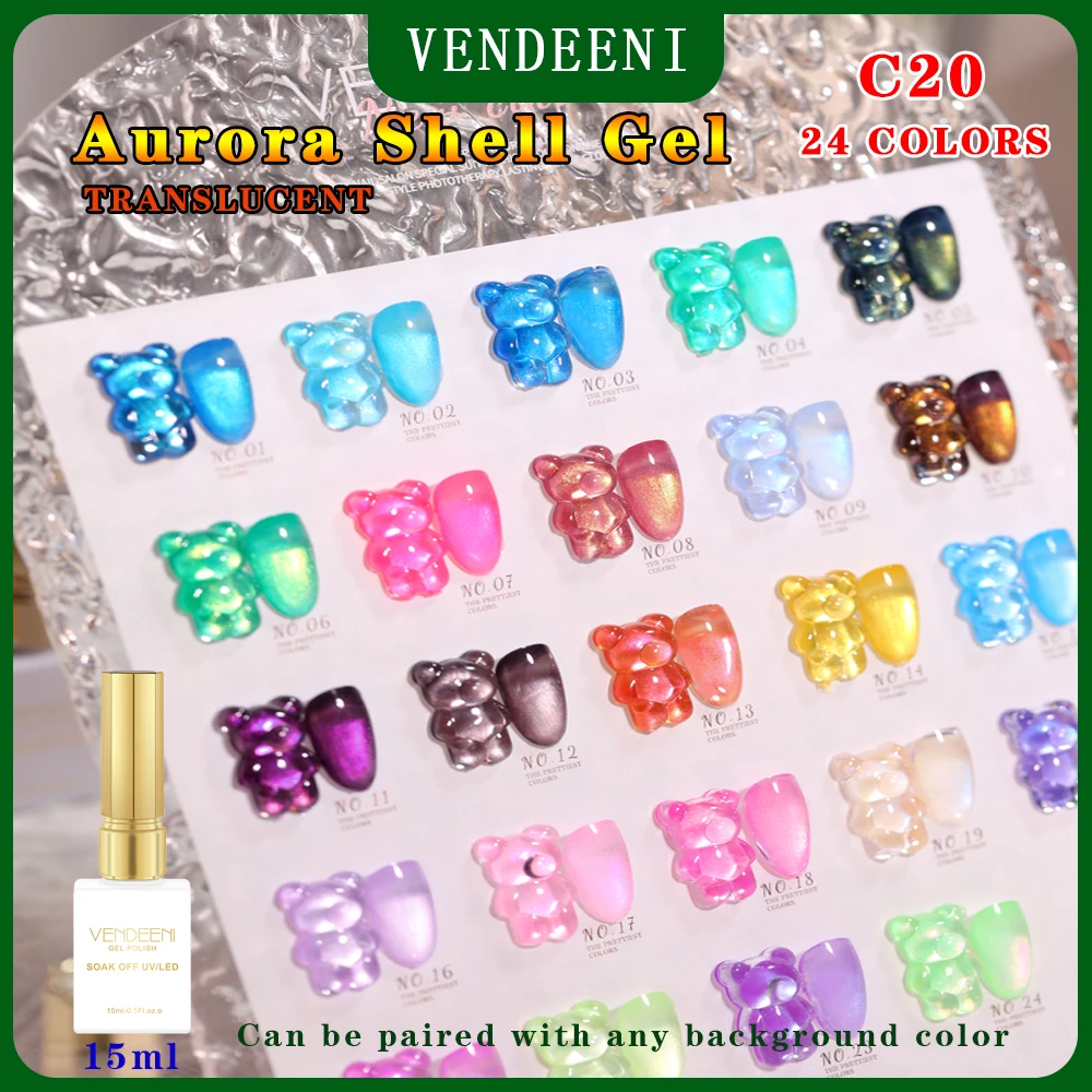 

Vendeeni 15ml Translucent Aurora Shell Gel Nail Polish Soak Off UV LED 24 Colors/set Can Matches Any Base Color Gel Varnish