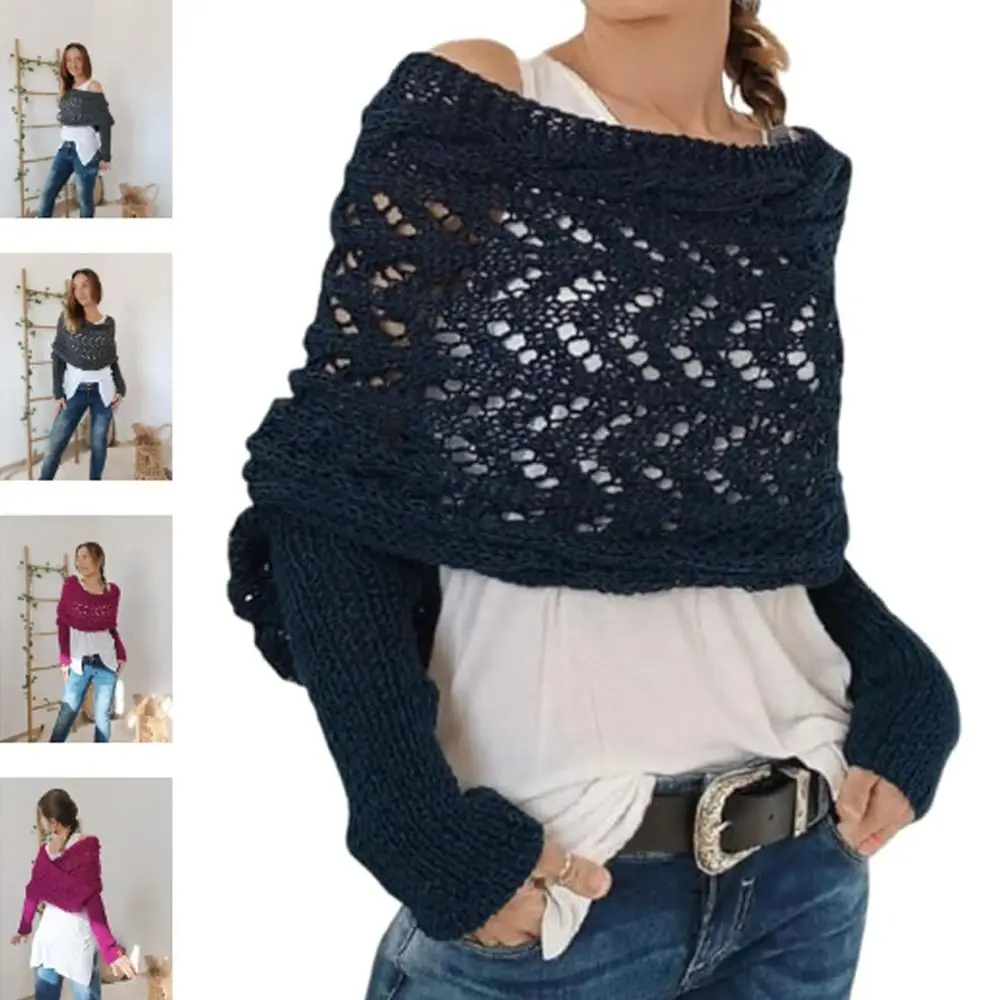 Solid Color Multifunctional Knitted Scarf Cable with Sleeves Knit Scarf Sweater Clothing Accessories Knitted Cable Wrap
