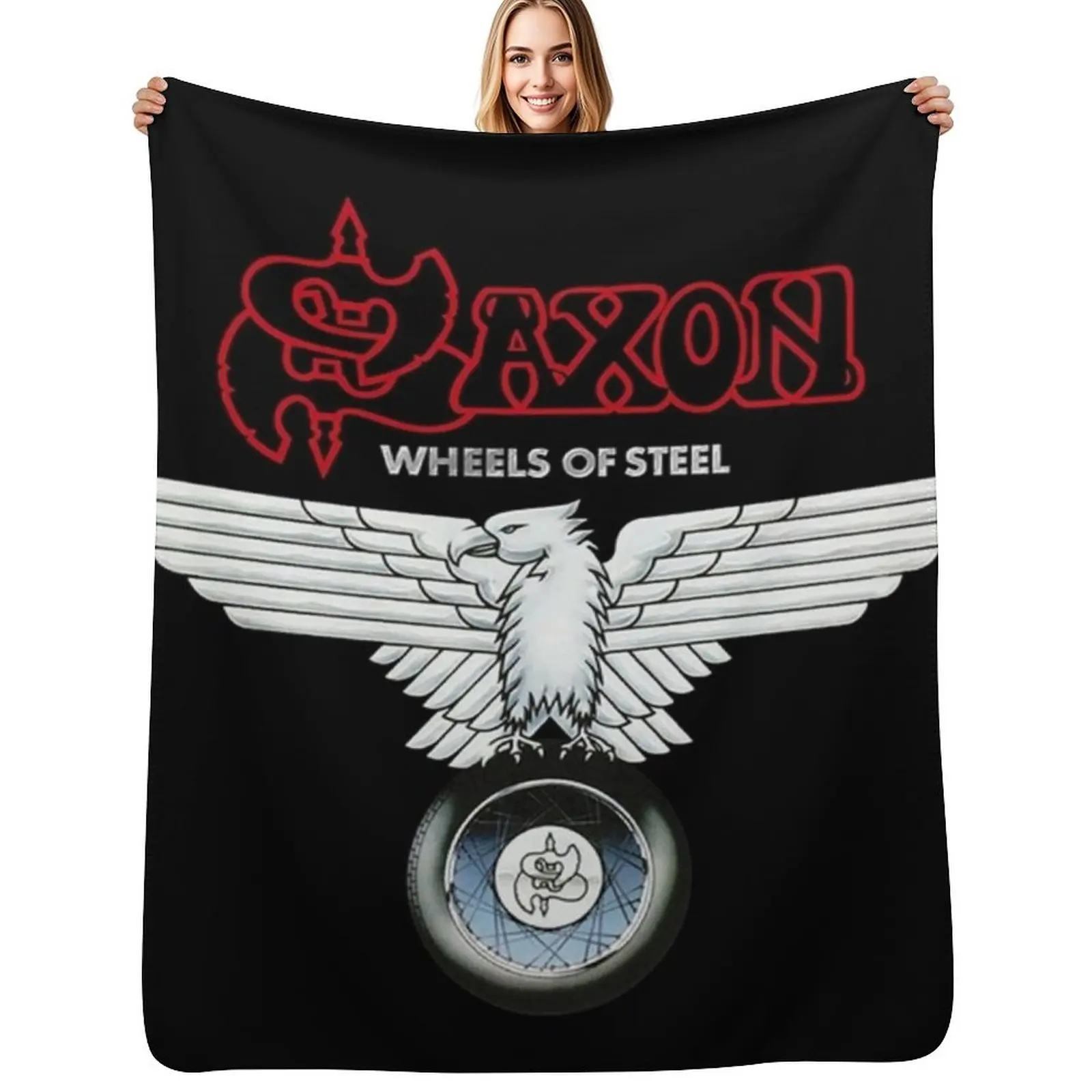 

Saxon: Wheels Of Steel Throw Blanket Plaid on the sofa Furry Comforter Blankets
