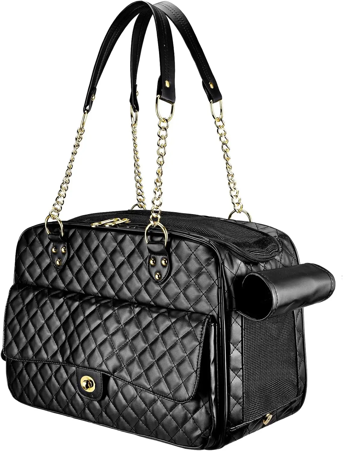 

Одобренная авиакомпаниями переноска для мелких животных с большими карманами, вмещает до 8 фунтов, дизайн из искусственной кожи для путешествий (черный, маленький размер)