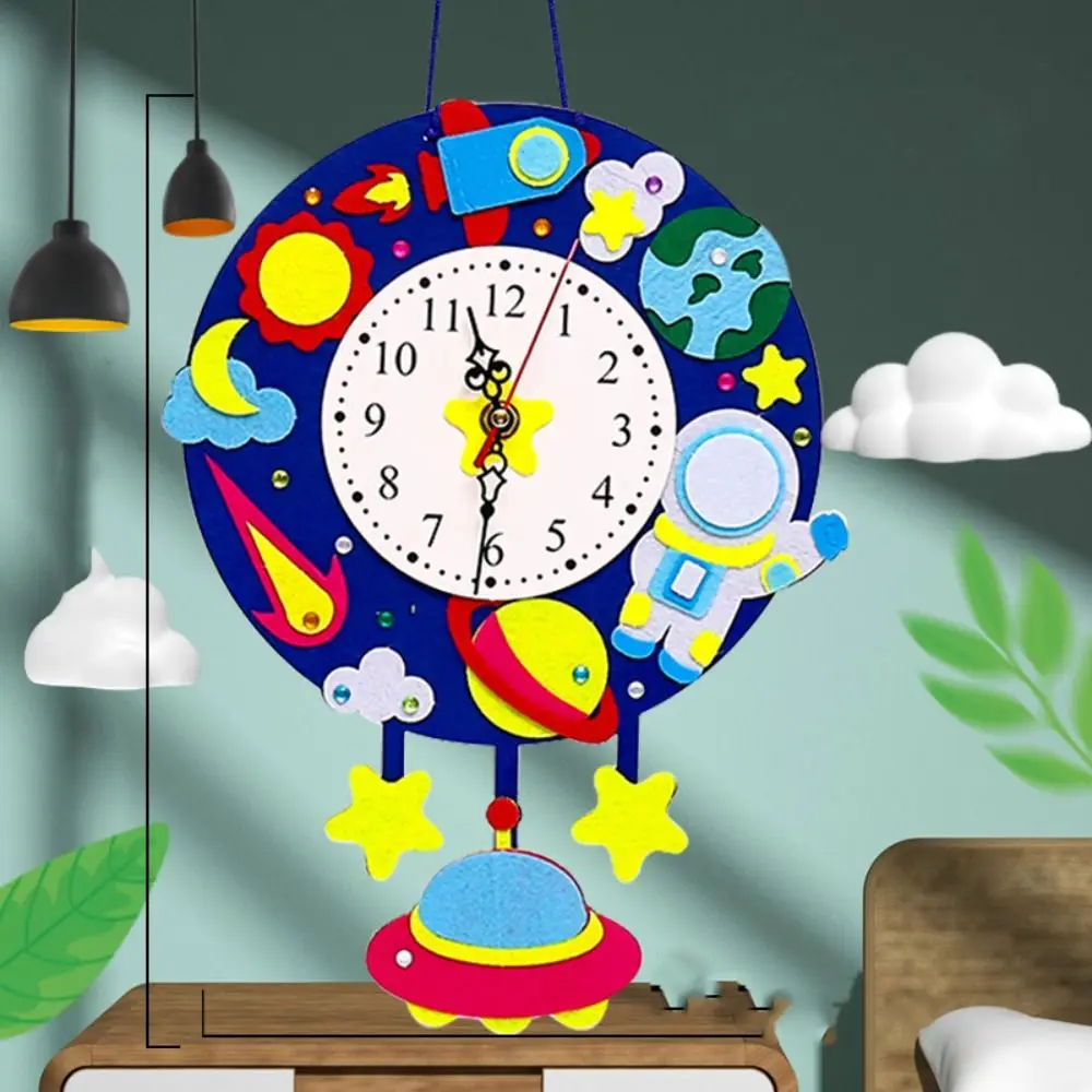 Relógios de cognição de tecido não tecido brinquedos diy quebra-cabeça hora minuto segundo relógio diy brinquedos dos desenhos animados relógio tempo ajuda de ensino