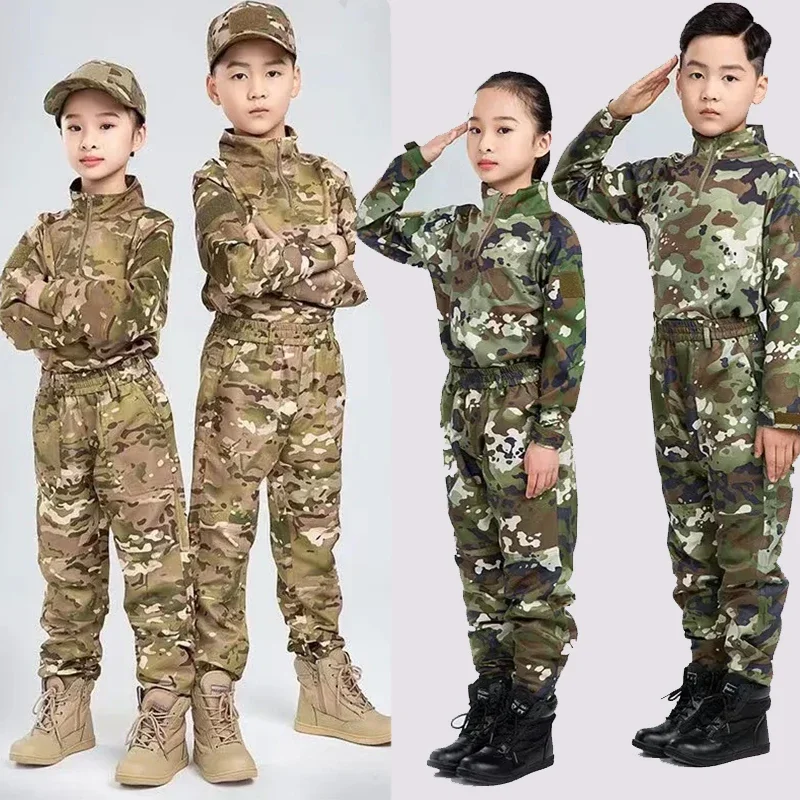 زي تمويه طويل الأكمام للأطفال ، بدلة قابلة للتنفس ، تطوير خارجي ، مدرسة ، طالب ، مخيم صيفي ، تدريب عسكري