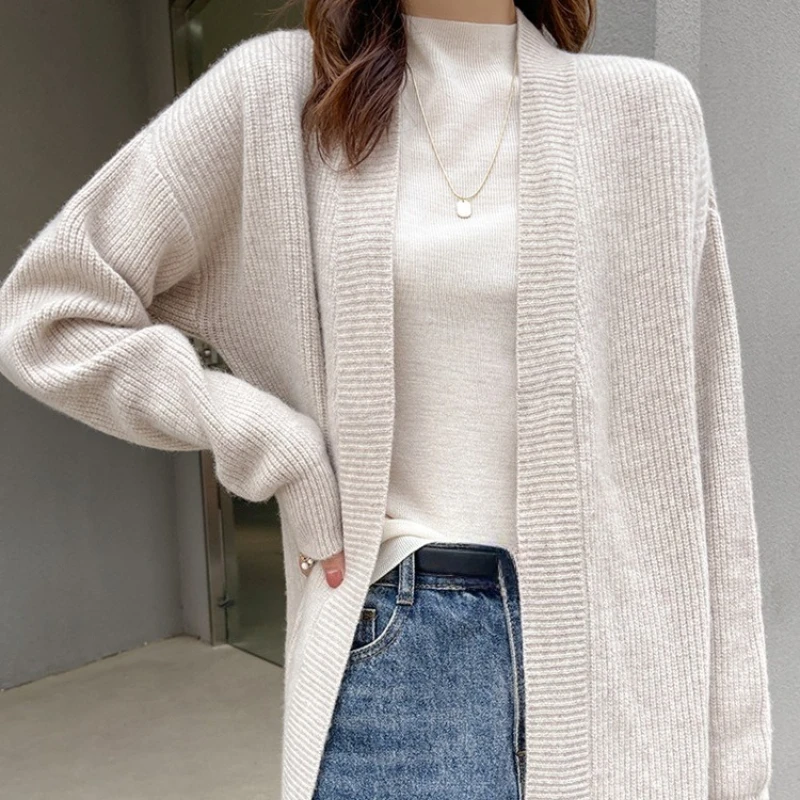 Cardigan lavorato a maglia Maxi giacca maglione lungo da donna Top autunno inverno nuovo cappotto donna allentato coreano maglieria solida donna Harajuku