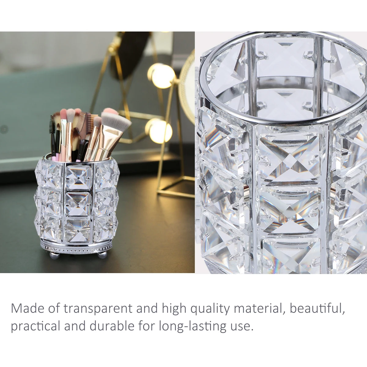 

1pc Crystal Makeup Brush Holder Transparent Organizer Container Dust-Proof Storage for Eyebrow Foundation Brushes Dressing Room