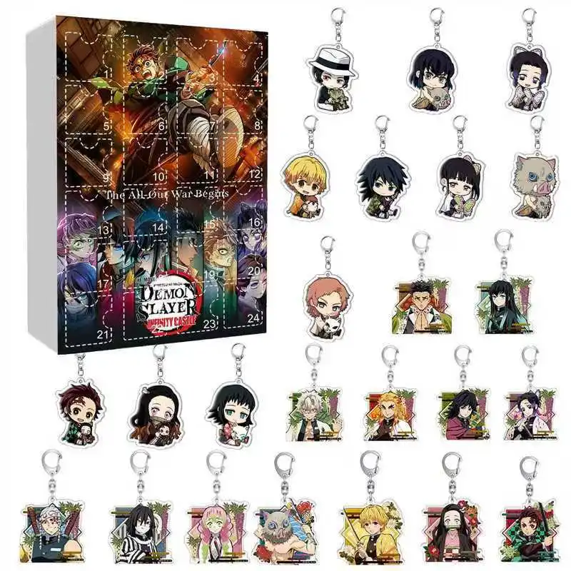 Figura de Anime Demon Slayer, caja ciega de cuenta regresiva de Navidad, juguetes coleccionables acrílicos, decoración, regalos sorpresa de Navidad para niños