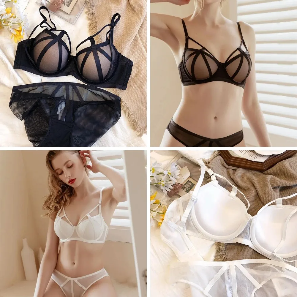 

Sexy Mesh Lingerie Set with Steel Ring, Push Up Padded Bra & Panty Set for Women, Large Size