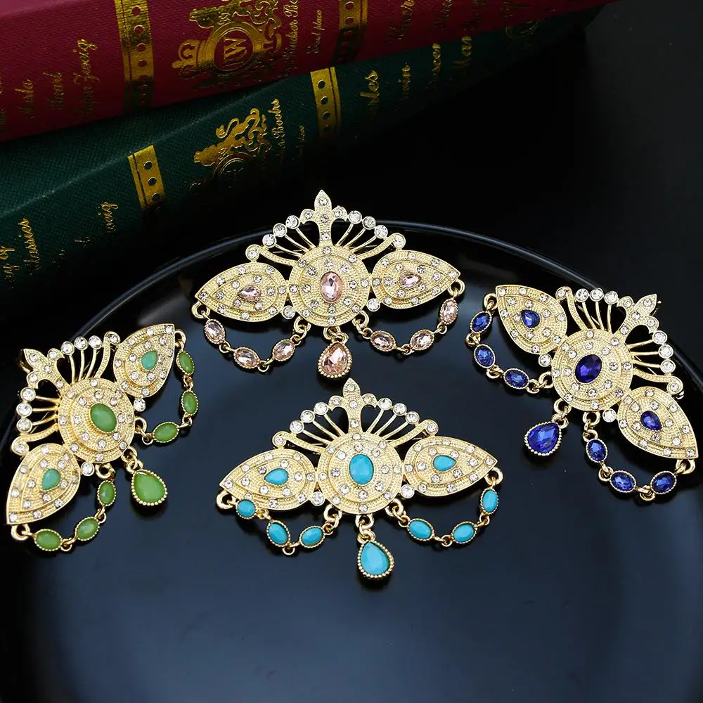 Sunspicems Chic Marokko Frauen Brosche Gold Farbe Kristall Hijab Schal Kaftan Brosche Pins Arabisch Braut Hochzeit Schmuck Marke Design