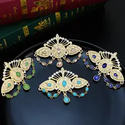 Sunspicems Chic Morocco Women Brooch Gold Color Crystal Hijab Scarf Caftan Brooch Pins Arabic Bride Wedding Jewelry Brand Design