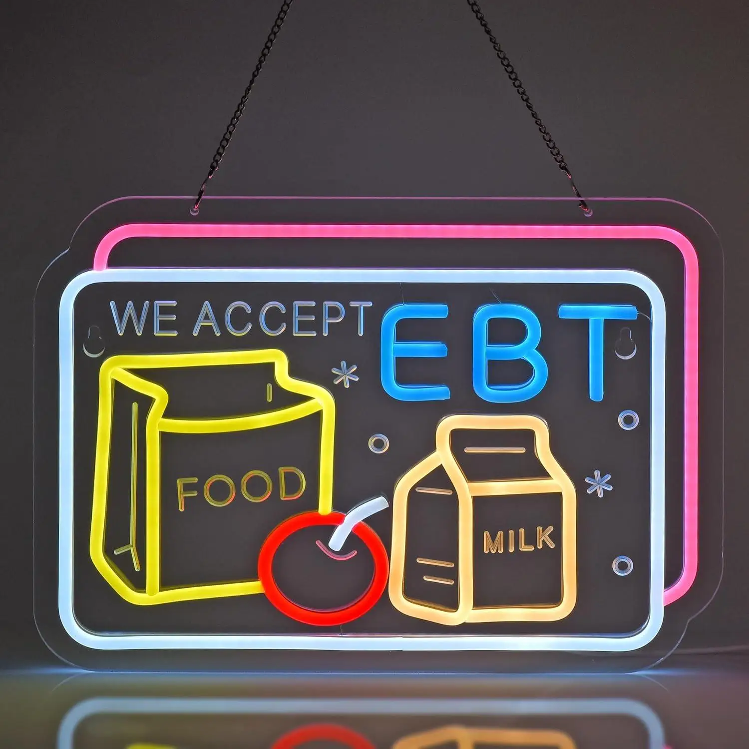 Letrero Luminoso LED USB Regulable con Diseño de EBT para Tiendas de Abarrotes, Supermercados, Bodegas, Decoración Comercial, Luz Nocturna, Regalos