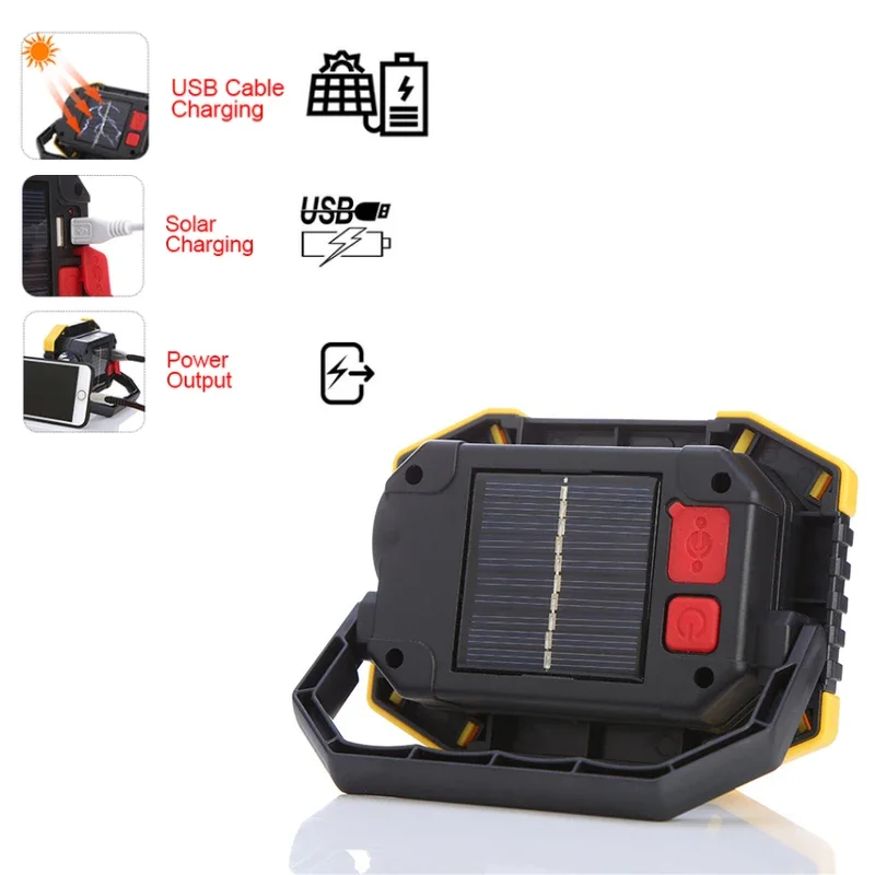 Proiettore da lavoro portatile Lampada da campeggio Lanterna Faretti Lampada solare da 50 W Torcia a LED ricaricabile USB Faretto