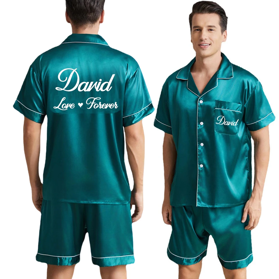 Add Any Text Customized Pyjamas Set Men Short Sleeve Sleepwear Suit Sleep Two Piece Set Loungewear with Name or Date