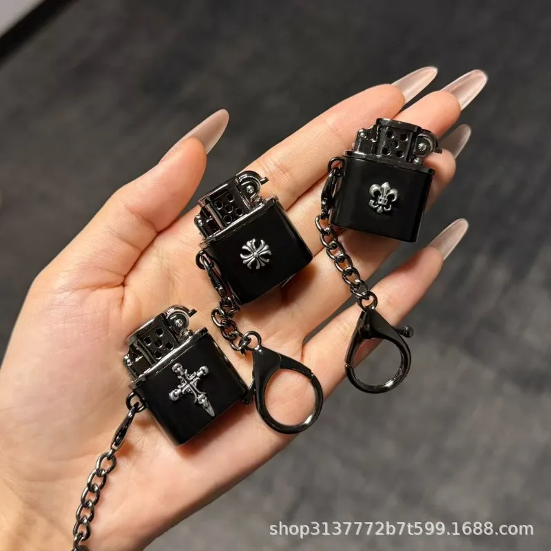 Vintage Cross Kerosenes Lighter with Keychain Retro Grinding Wheel Ignition Metal Lighter Creative Gift for Men