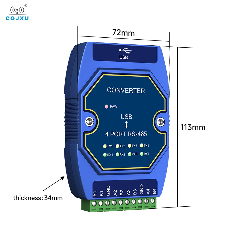 Industrial Grade USB to RS-485 Serial Port COJXU E810-U41CS 6M Rate 4 Serial Ports Converter USB-C Interface High Protection