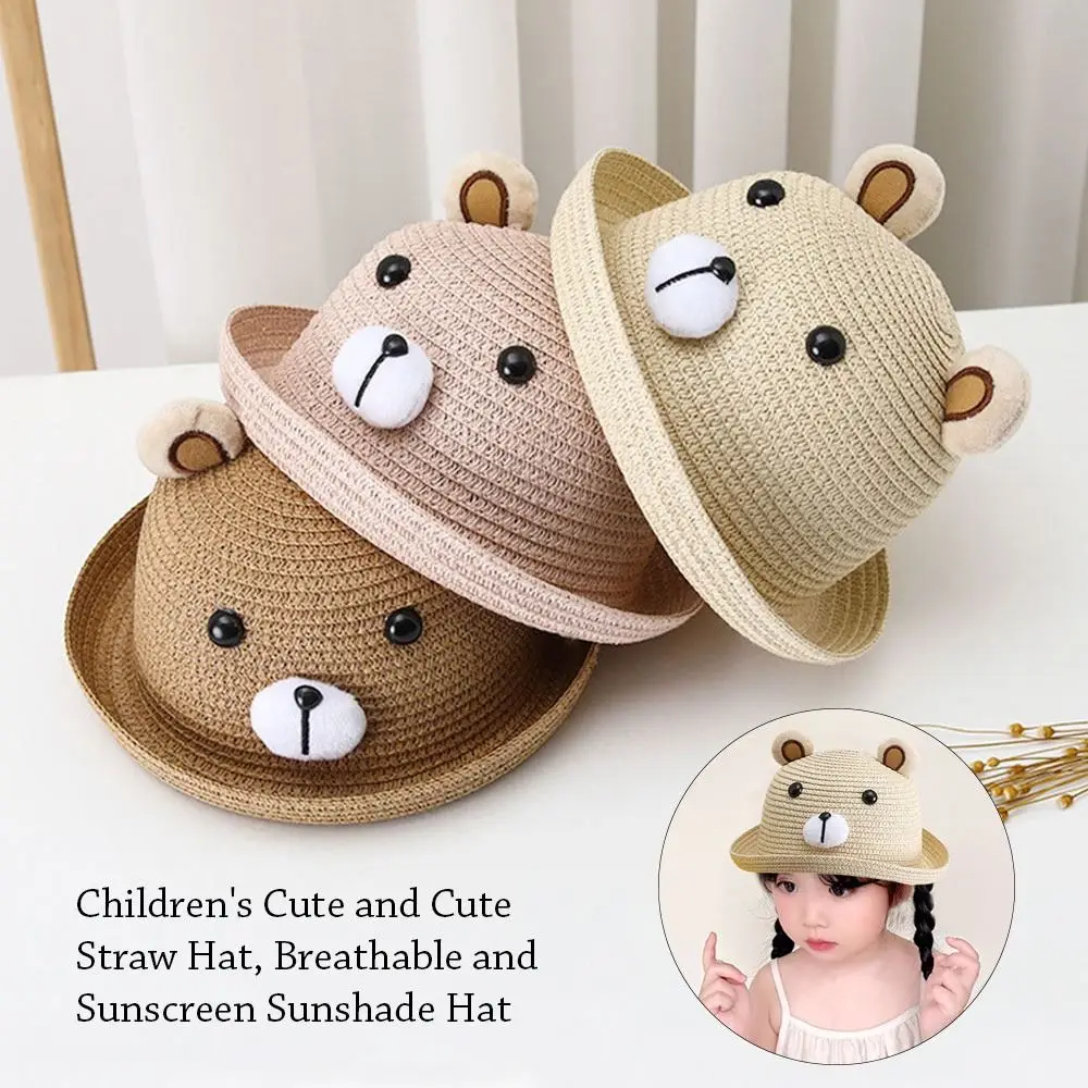 Outdoor Cute Kids Bucket Hat Breathable UV Protection Sun Cap Sunscreen Summer Straw Hat Children Boys Girls