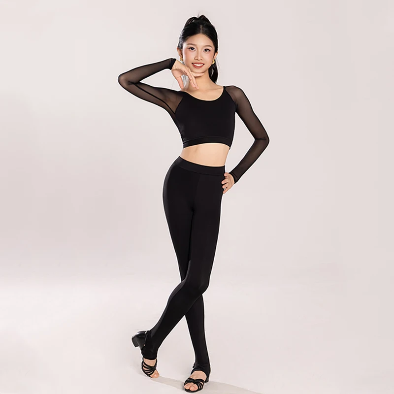 Meisjes Latin Dans Praktijk Kleding Korte Tops Zwarte Latin Dans Broek Strakke Trainingskleding Cha Cha Rumba Dansoutfits BL17734