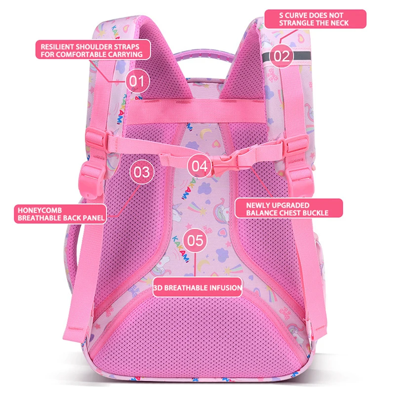 Children's Rainbow School Bags Cute Waterproof Large Capacity Backpack for Primary Students Girls Boys Kawaii Cartoon Schoolbags