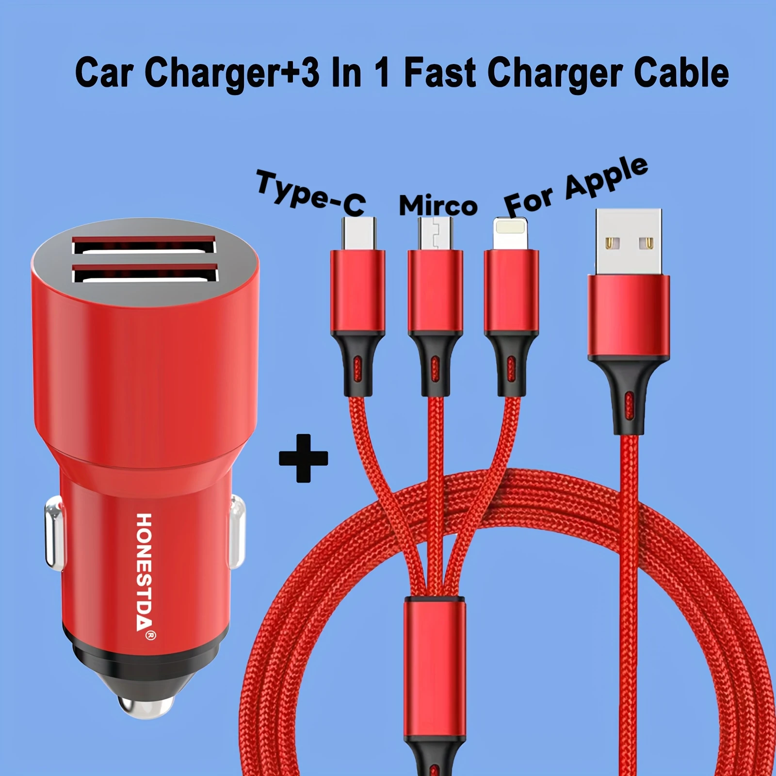 3 IN 1 USB-Ladegerät Schnellladekabel Typ C Multi-Ladekabel Autoladegerät 120 cm Kabel für iPhone Huawei Samsung Xiaomi