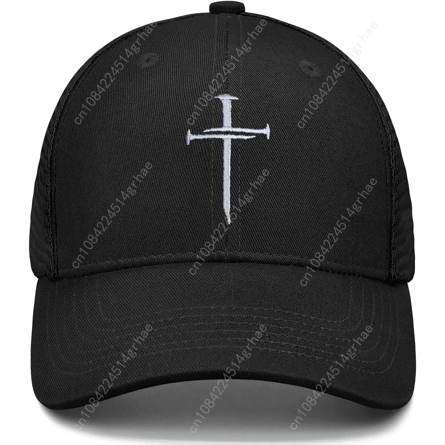 

Christian Hats Nail Cross Jesus Hat Black Embroidered Baseball Cap Adjustable Cross Hat Trucker Hats for Men Women