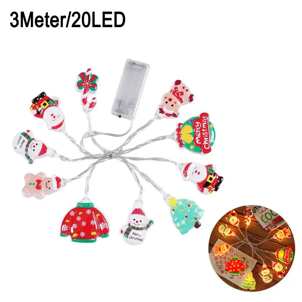 Christmas String Lights Battery Operated IP45 Weatherproof Warm White LED Lights Santa Snowman Christmas Tree Lights for Bedroom