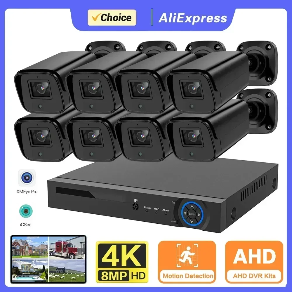 

New Super Full HD 8CH AHD 8MP Home Outdoor CCTV Camera System 8 Channel video Surveillance security camera kit 8ch 4K AHD DVR