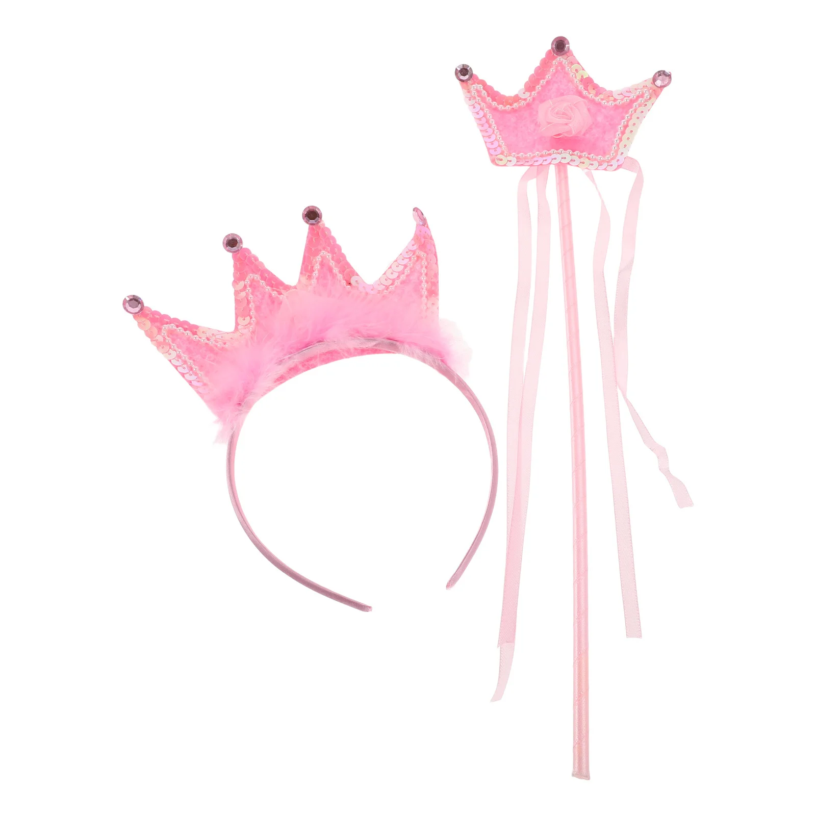 1세트 공주 왕관 머리띠와 마법봉 세트 반짝이 티아라 소녀 생일 파티 의상 액세서리 왕관 머리띠