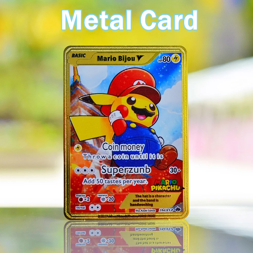 

Pokemon Cards Gold Metal Pokémon Letters Tcg Mario Vmax Charizard Gx Pikachu Vstar Anime Board Games Playing Card Kids Toys Gift
