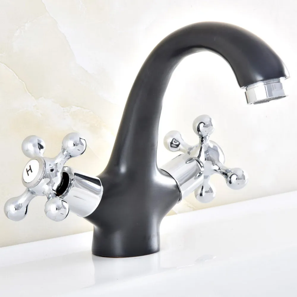 

Silver Black Brass Double Handle Bathroom Sink Faucet Vanity Hot Cold Mixer Water Tap Dnf477