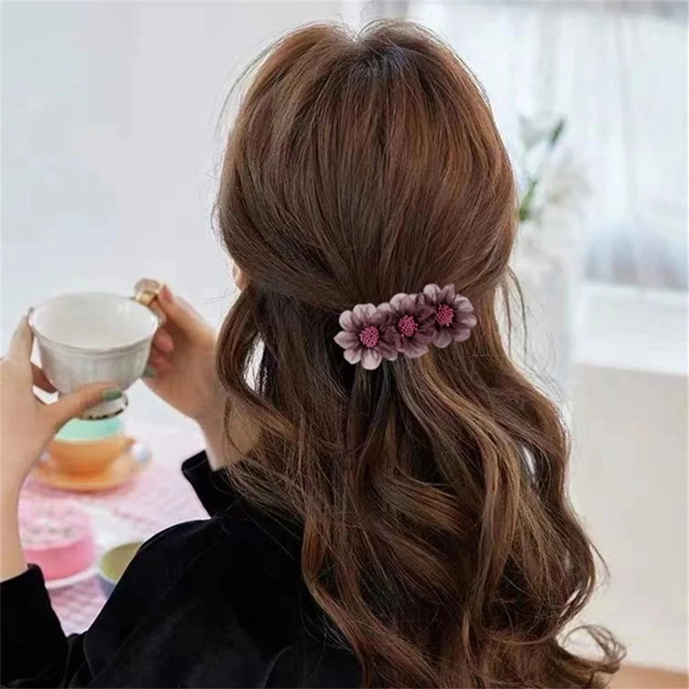 Women Flower Camellia Hairpins Barrettes Spring Hair Clip Bands  Wedding Girls Ponytail Hair Accessories Hairstyling Hairgrip