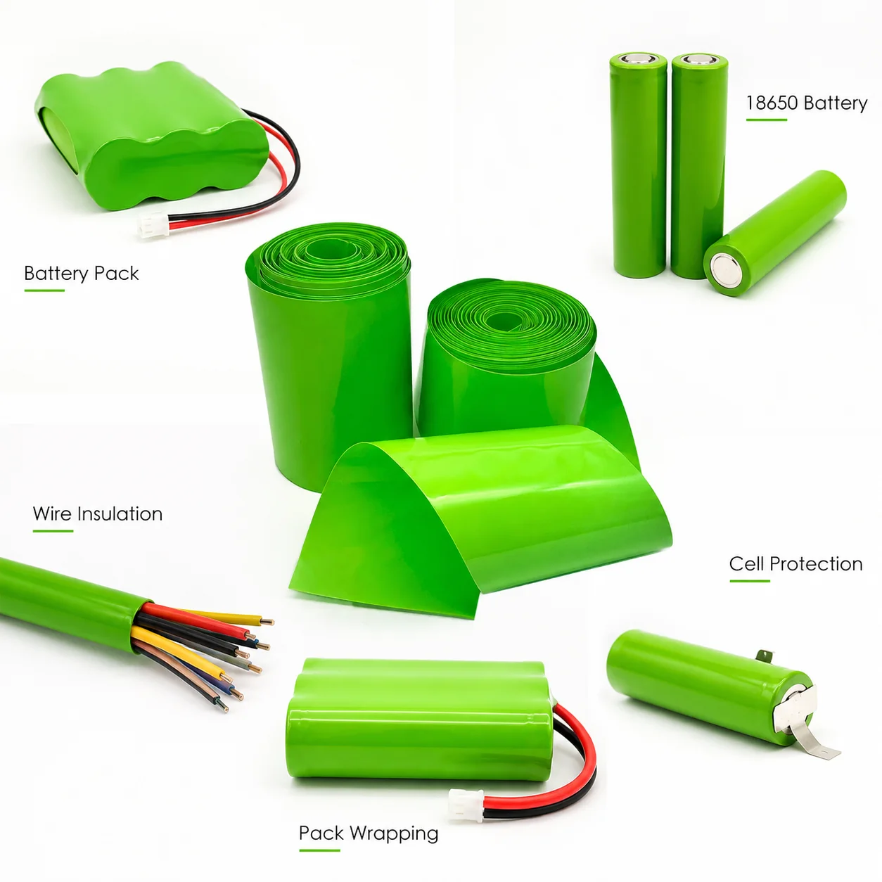 1/2/3/5/10M Green PVC Heat Shrink Tube Width 30~300mm Flame retardant insulated battery wrapped protective tube