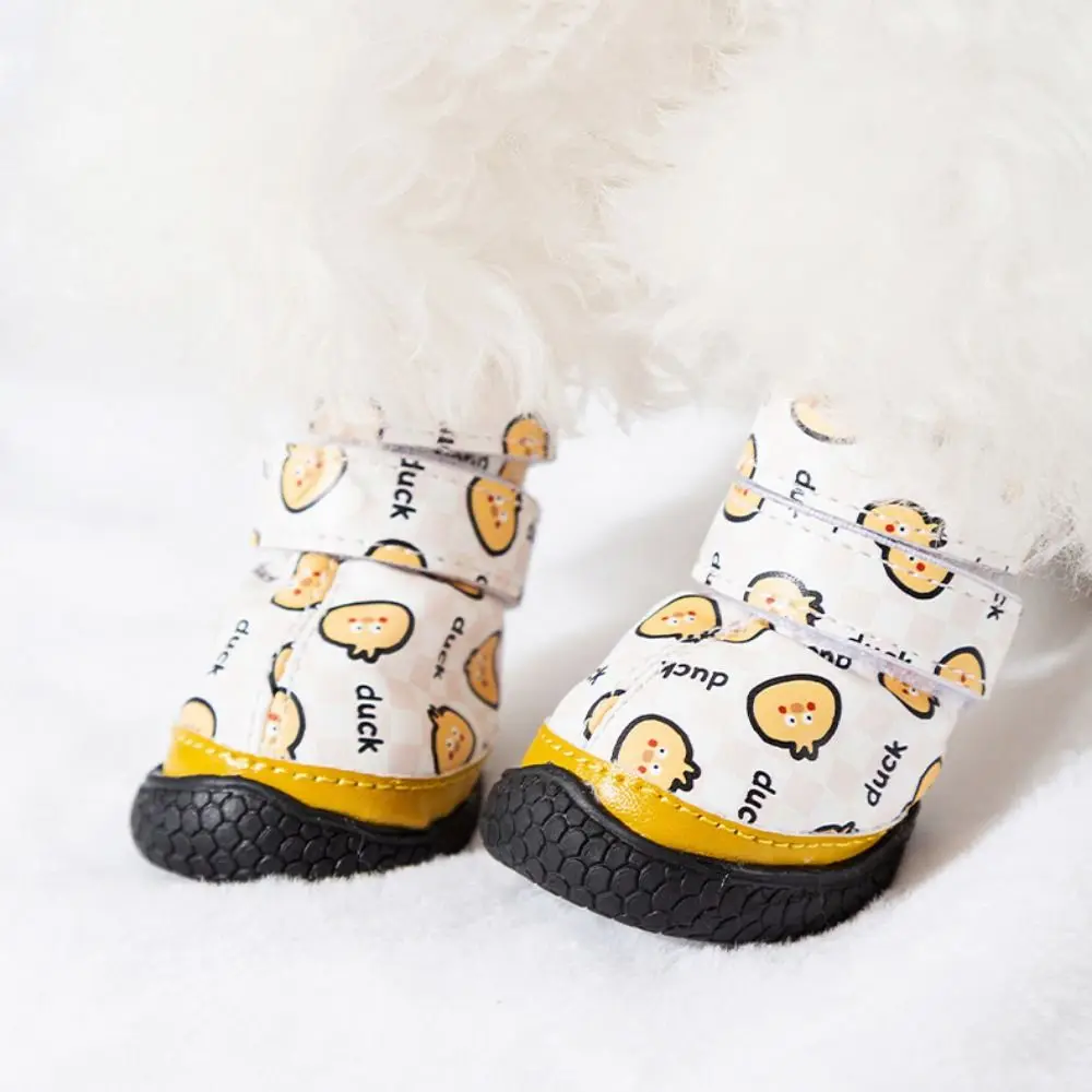 

4pcs/set Cartoon Warm Dog Shoes Waterproof Plush Dog Rain Snow Boots Soft Anti-slip Puppy Footwear for Chihuahua Yorkie