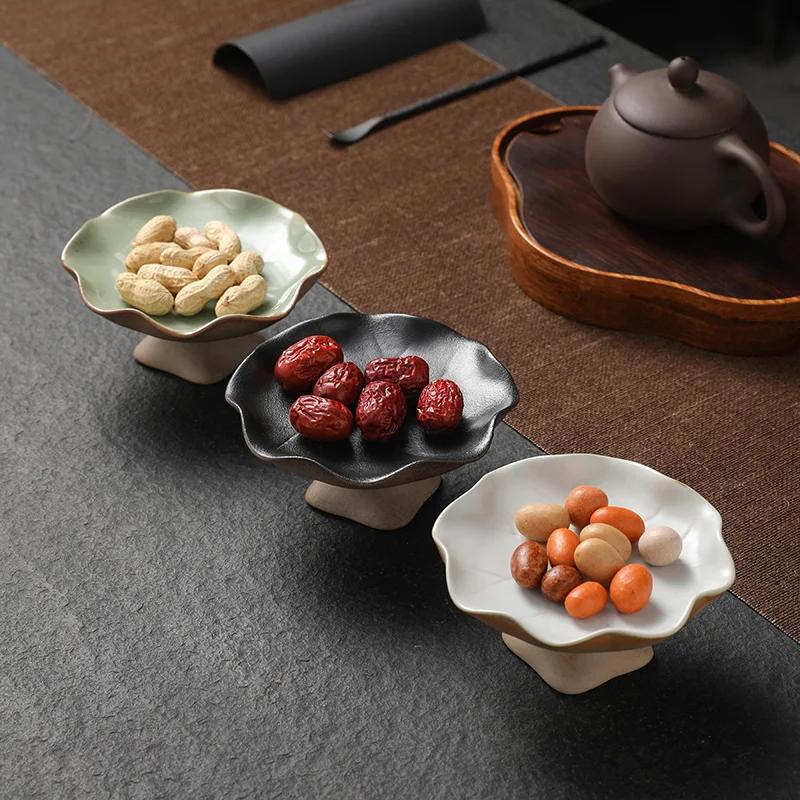 Retro Ceramic Lotus Leaf Plate Delicate Fruit Dessert Tea Tray Tabletop Jewelry Sundries Cosmetics Tray Kitchen Dry Fruit Plate