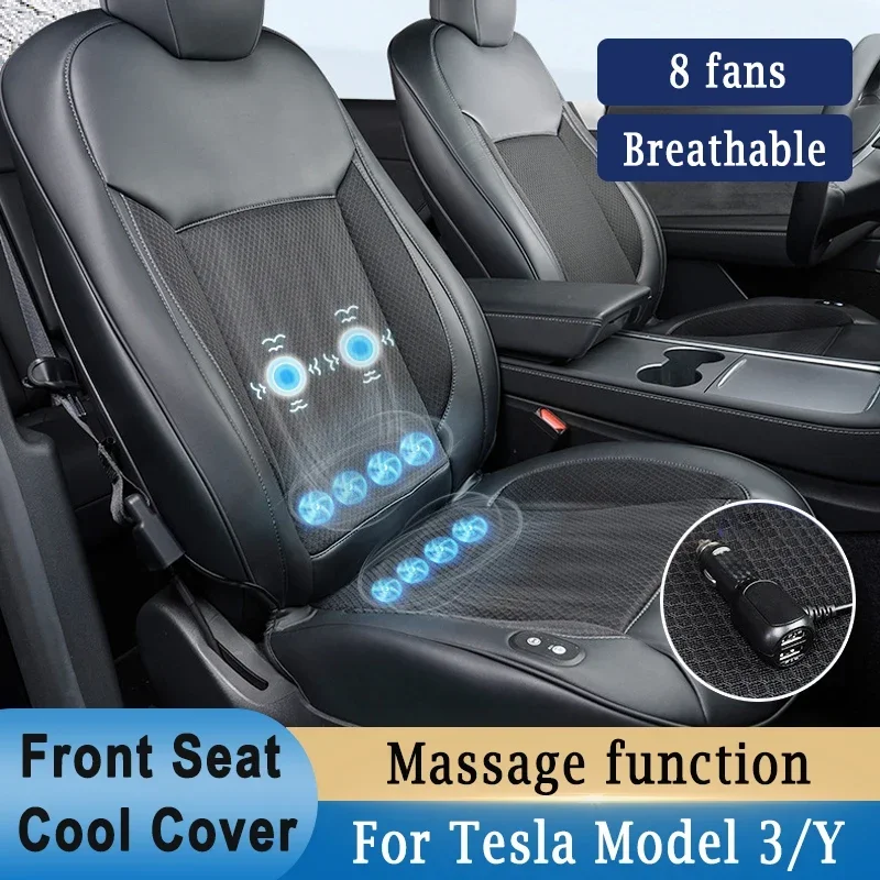 

Front Seat Cover Custom Design For Tesla Model 3 Y 2022-2023 Summer Cooling Breathable USB Charging Ventilated Cushion Pad