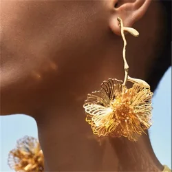 2024 New ZAA Metal Skeleton Earrings Flower Vintage Ear Jewelry for Women Holiday Party Gifts Luxury Earrings Accessories