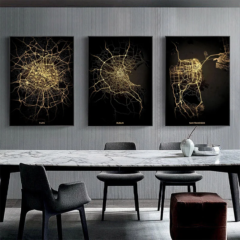 City Light Maps Poster New York London Paris Seattle Rome Toronto Wall Art Pictures Canvas Print Living Room Home Decor Painting