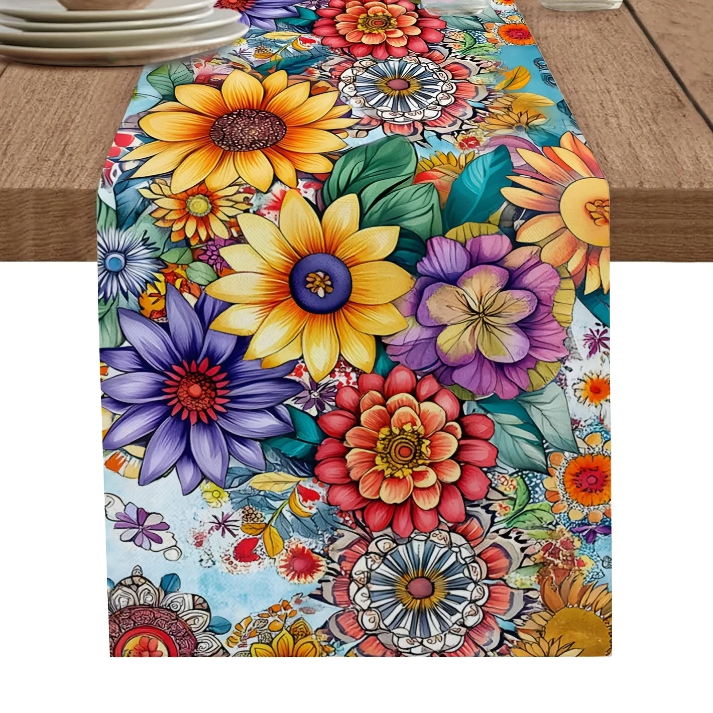 1 Piece of Bohemian Style Colorful Floral Table Runner, Suitable for Farmhouse, Indoor, Kitchen, Celebrations, Table Decoration, Restaurant and Banquet Decoration Supplies