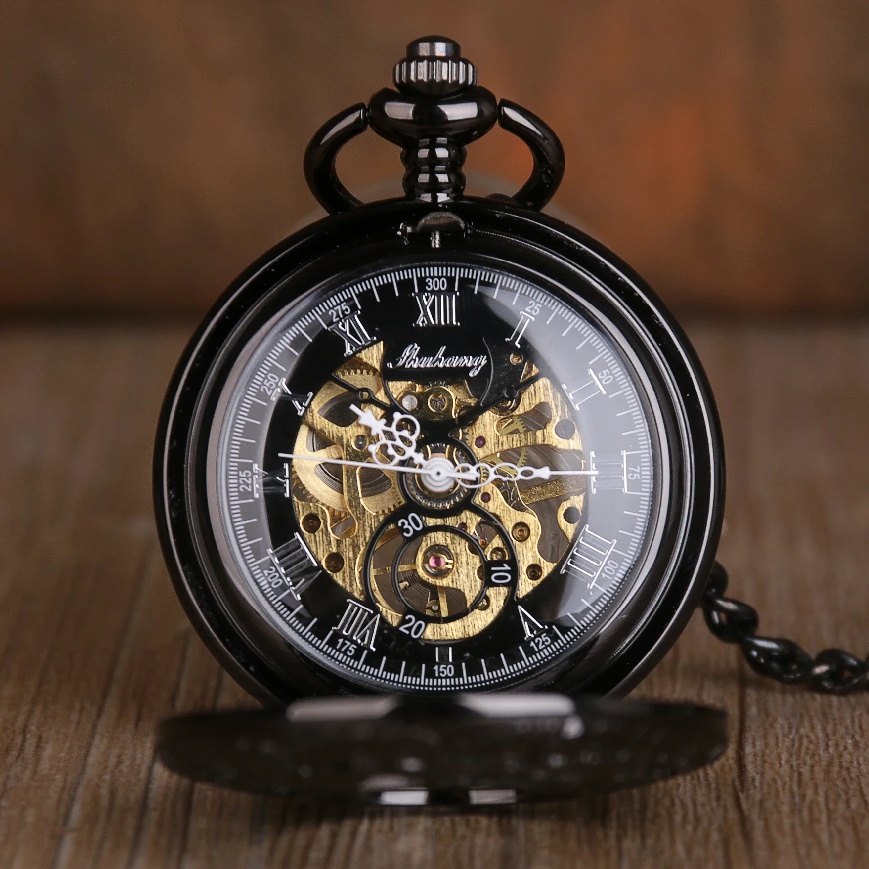 Retro Accessory Men's Watch All black Clock Pocket Watch With FOB Chain Gift Unique Fashion Quartz Necklace Pendant Souvenir