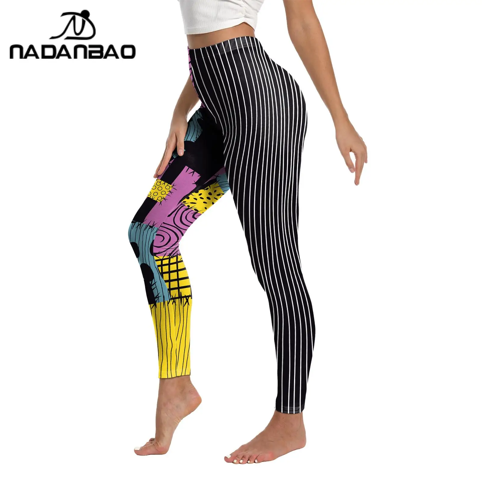 Nadanbao هالوين جاك سالي تأثيري طماق المرأة Y2K القوطية السراويل أنيمي فيلم أسود مخطط جوارب مثيرة اللياقة البدنية تجريب