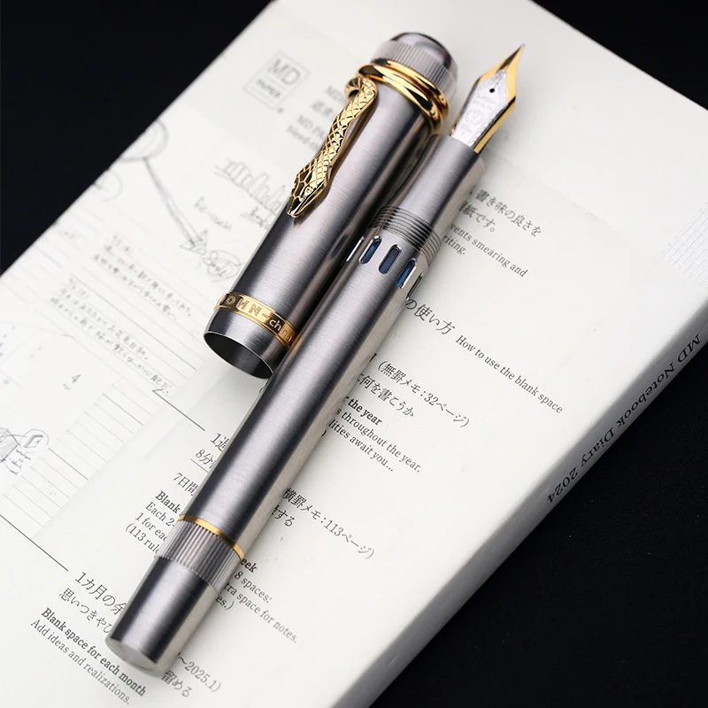 1PCS Limited Edition Majohn P137 Titanium Alloy Piston Fountain Pen Clip NO.6 Nib Snake Clip Business Student Writing Gift