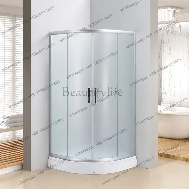 Frosted simple shower room with base small apartment tempered glass sliding door partition bath