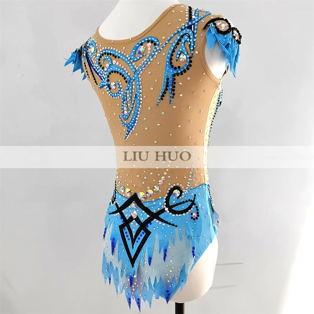 LIUHUO ginnastica ritmica body aerobica donne adulte ragazza Costume Performance Competition Dance Dress senza maniche Blue Kids