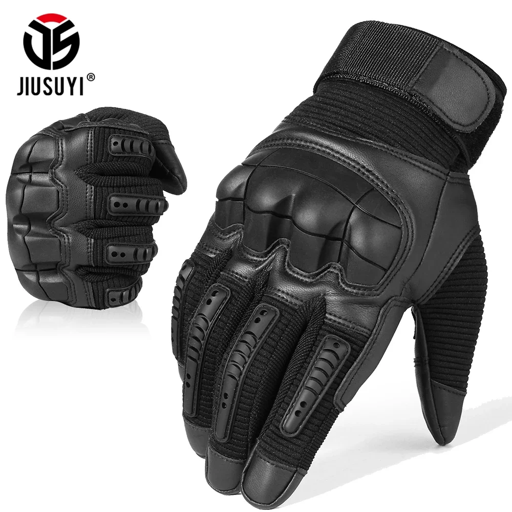 TouchScreen Tactical Full Finger Gloves Hard Rubber Paintball Airsoft Bicycle Combat PU Leather Anti-skid Cycling Work Glove Men